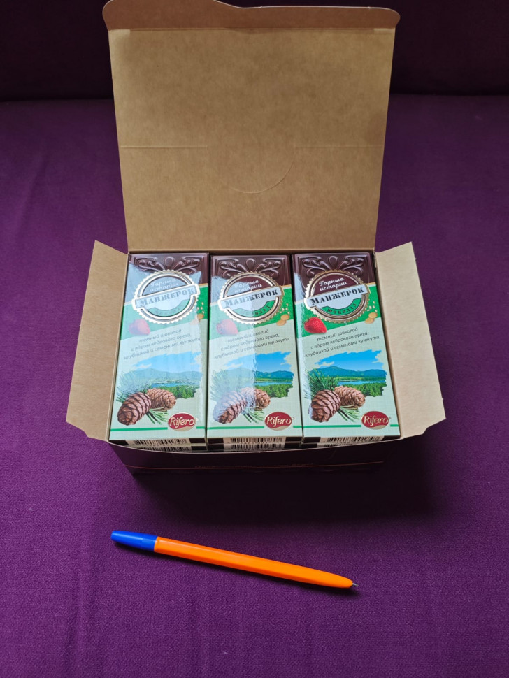   Риф и Ко Шоколадная плитка «Манжерок»(кедровые орехи, клубника, кунжут)  (блок 18шт по 55г)    в Волгограде